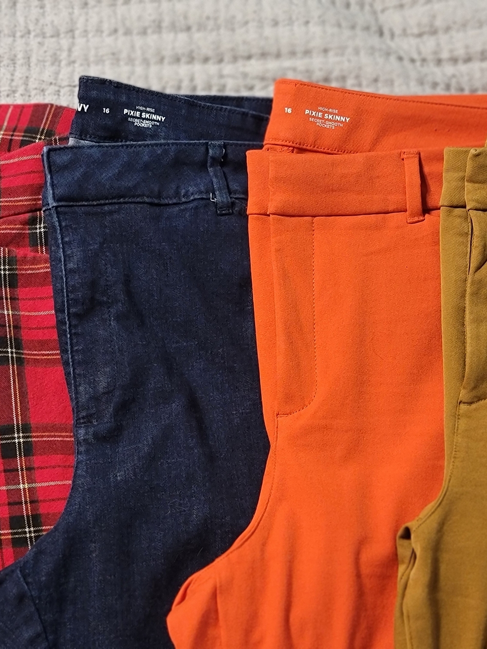 Old Navy Pixie Skinny Jeans in Orange, Tan, Plaid and Navy